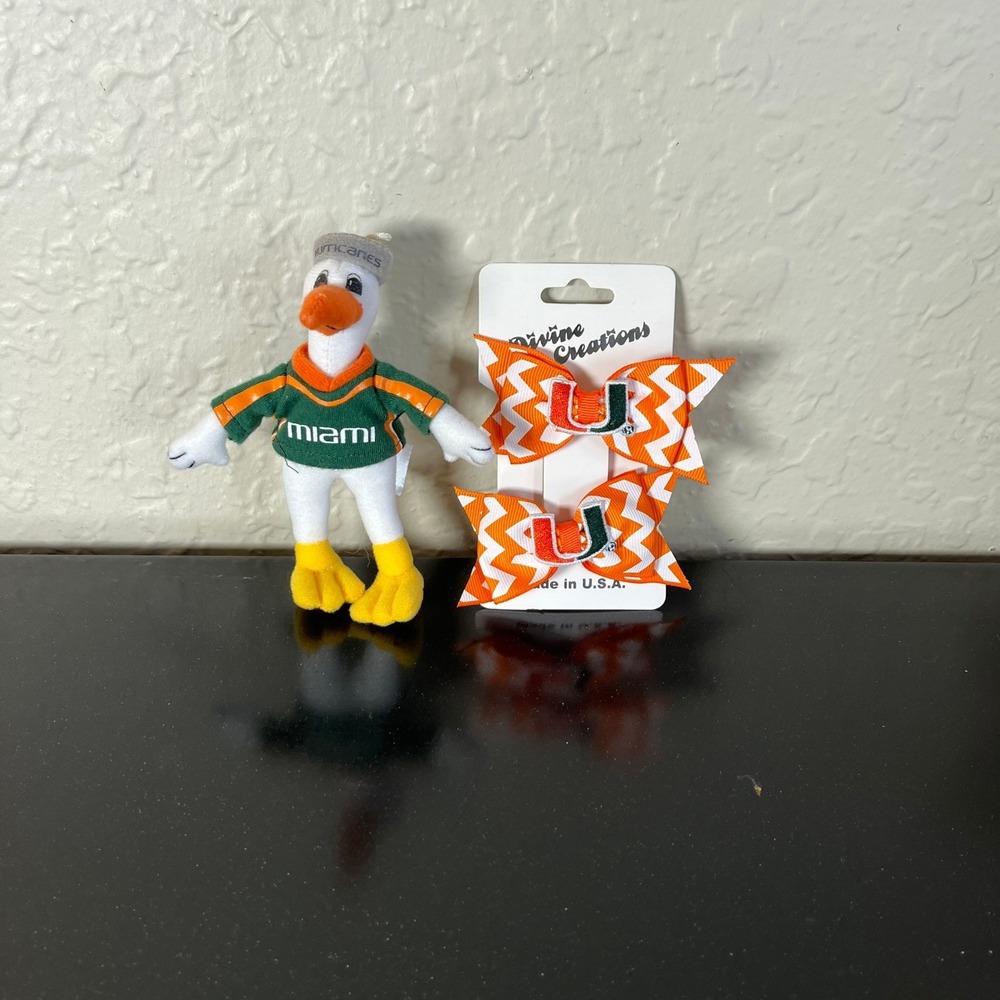 Divine Creations Miami Hurricanes Mini Plush Mascot Sebastian & Hair Bows - Picture 2 of 6